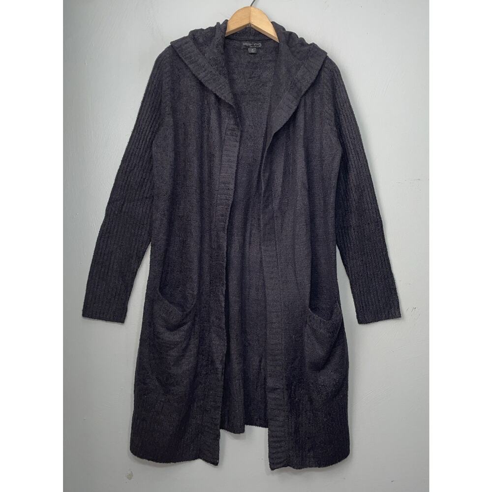 Barefoot Dreams Cozy Chic Lite Cardigan Size Medium Black Pocket Hooded Sweater